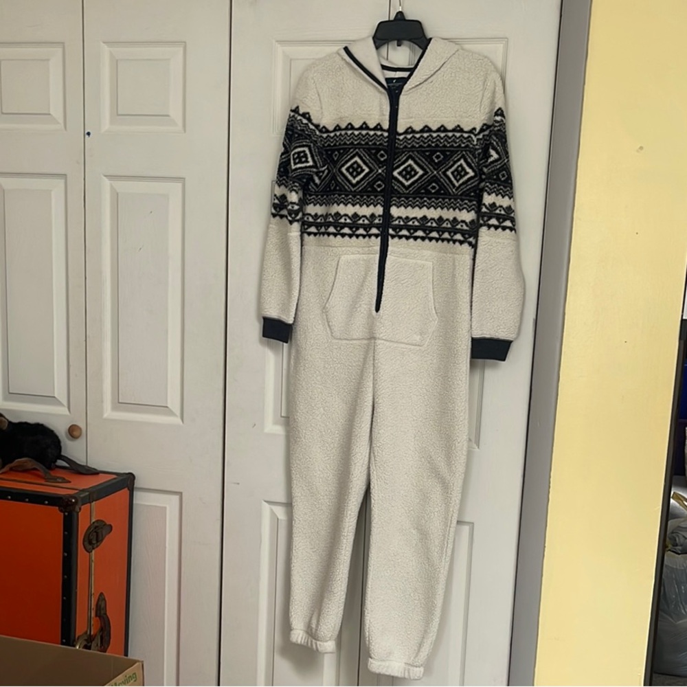 White and Black Patterned Sweater Onesie